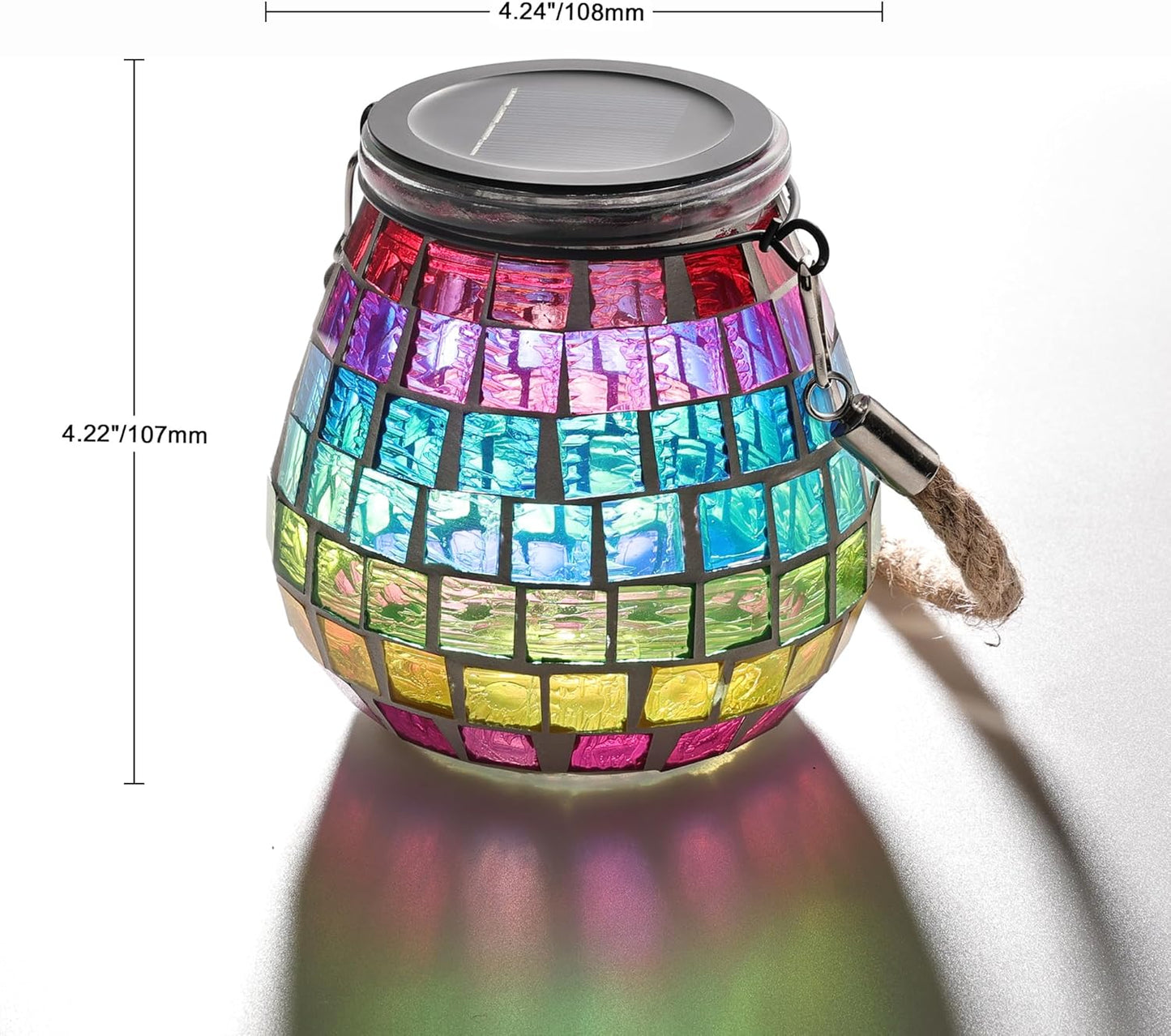 Cooo 2 Pack Mosaic Solar Lantern Outdoor Waterproof IP68 Hanging Projection Light Hidden Lid Pear-Shaped Lantern with Rope Handle Solar Powered Auto On for Patio Garden Fence Table - Neon Mosaic