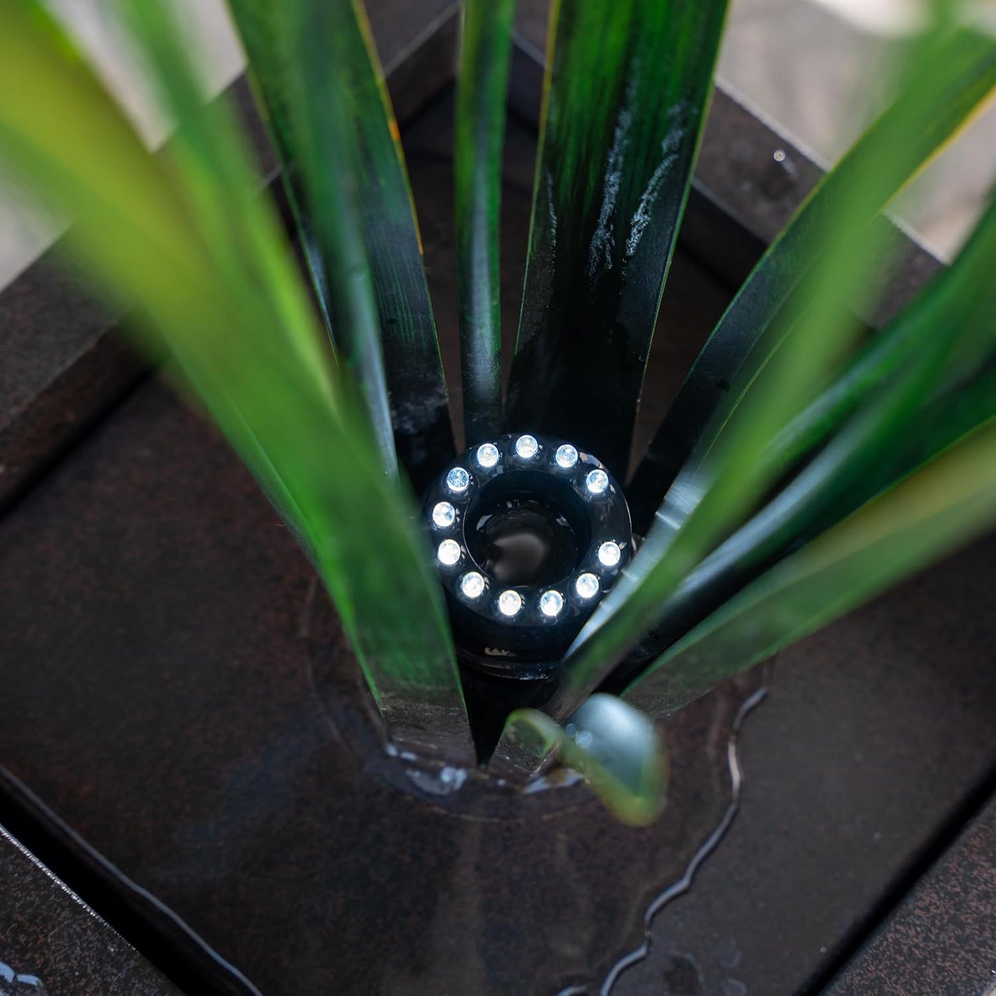 XBrand Freestanding Sculptural Metal Multi-Tiered Flower Water Fountain, w/LED Lights, Multicolored, 39" Tall