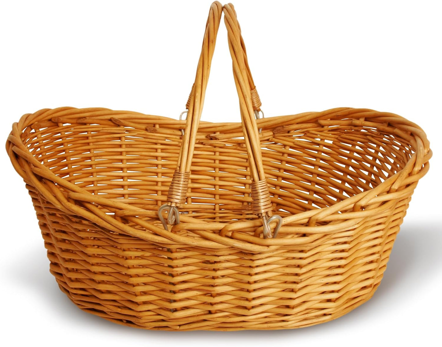 Wald Imports - Large Light Brown Hand Woven Wicker Basket for Storage with Handles - Woven Basket - Wicker Baskets for Picnics, Easter, Organizing, and More (20 x 7.5 inches)