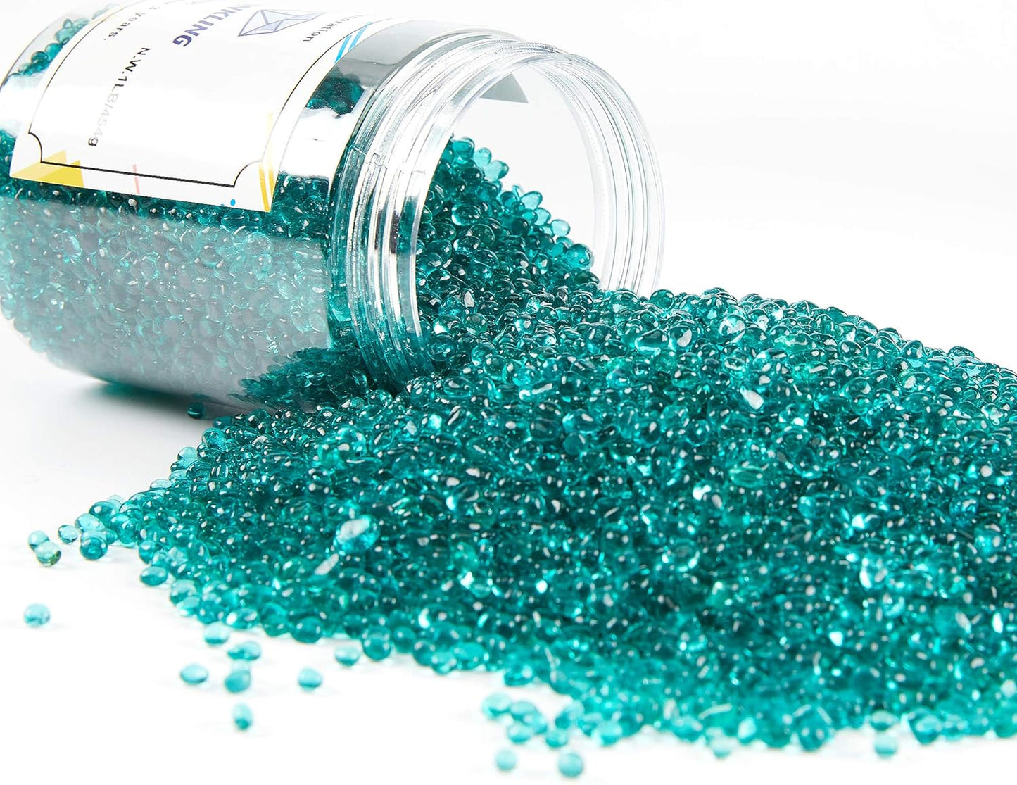 TWINKLING High Luster Round Fire Glass Stones,Glass Marbles Pebbles,Glass Beads Gems for Fire Pit Vase Fillers Crafts Aquarium Garden Decoration,3-6mm,1-Pound Jar (Turquoise)