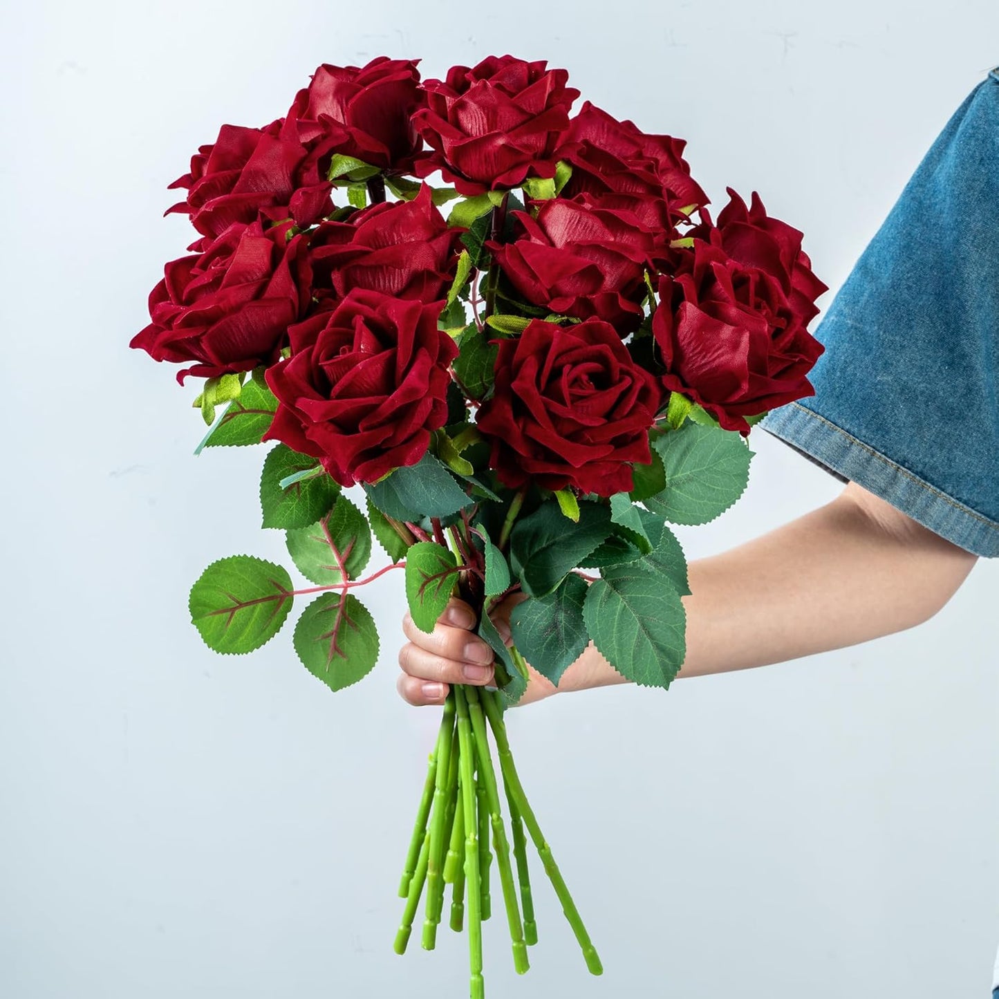 Fake Roses Faux Flowers Silk Roses Artificial Roses with Stems Realistic Artificial Flowers Suitable for Indoor Home Decoration DIY Bouquet Wedding Decor Party Decor 16.5In (12PCS, Red)