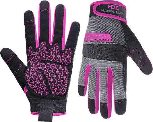 HANDLANDY Women Safety Work Gloves Utility Touch Screen Working Grip Glove for Yardwork Gardening Breathable Mechanic Gloves