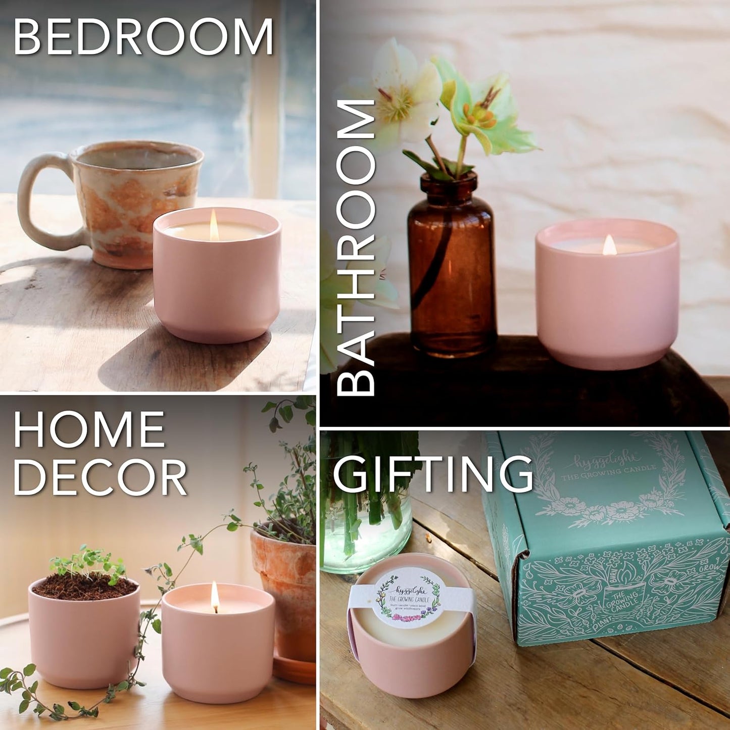 The Growing Candle, Sandalwood & Vanilla Scented, 8oz Ceramic Pot, Aromatherapy Candles for Home, 100% Soy, Adelyn