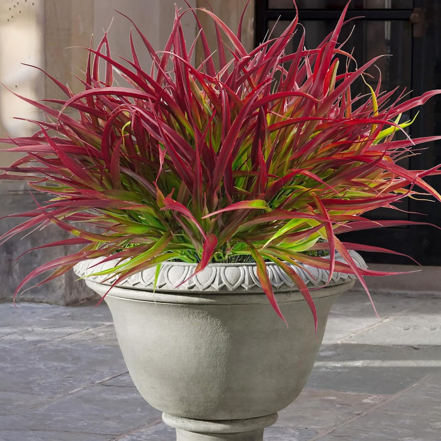 Uieke 6 Bundles Artificial Outdoor Plants UV Resistant Fake Grass Plants Faux Plastic Plants Greenery Shrubs for Home Garden Pathway Window Box Front Porch Summer Fall Decor, Deep Red