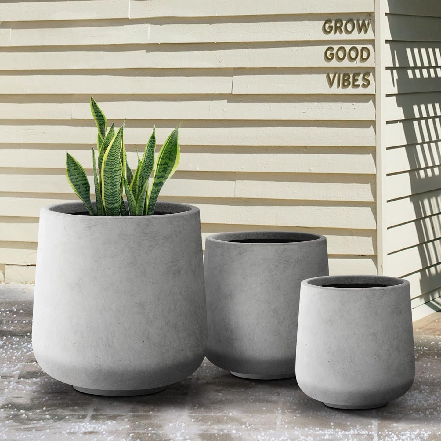 Kante 15.3"+11.6"+8.2" Dia Round Concrete Planter, Large Outdoor Indoor Planter Pots Containers with Drainage Holes and Rubber Plug for Home Garden Patio, Natural Concrete