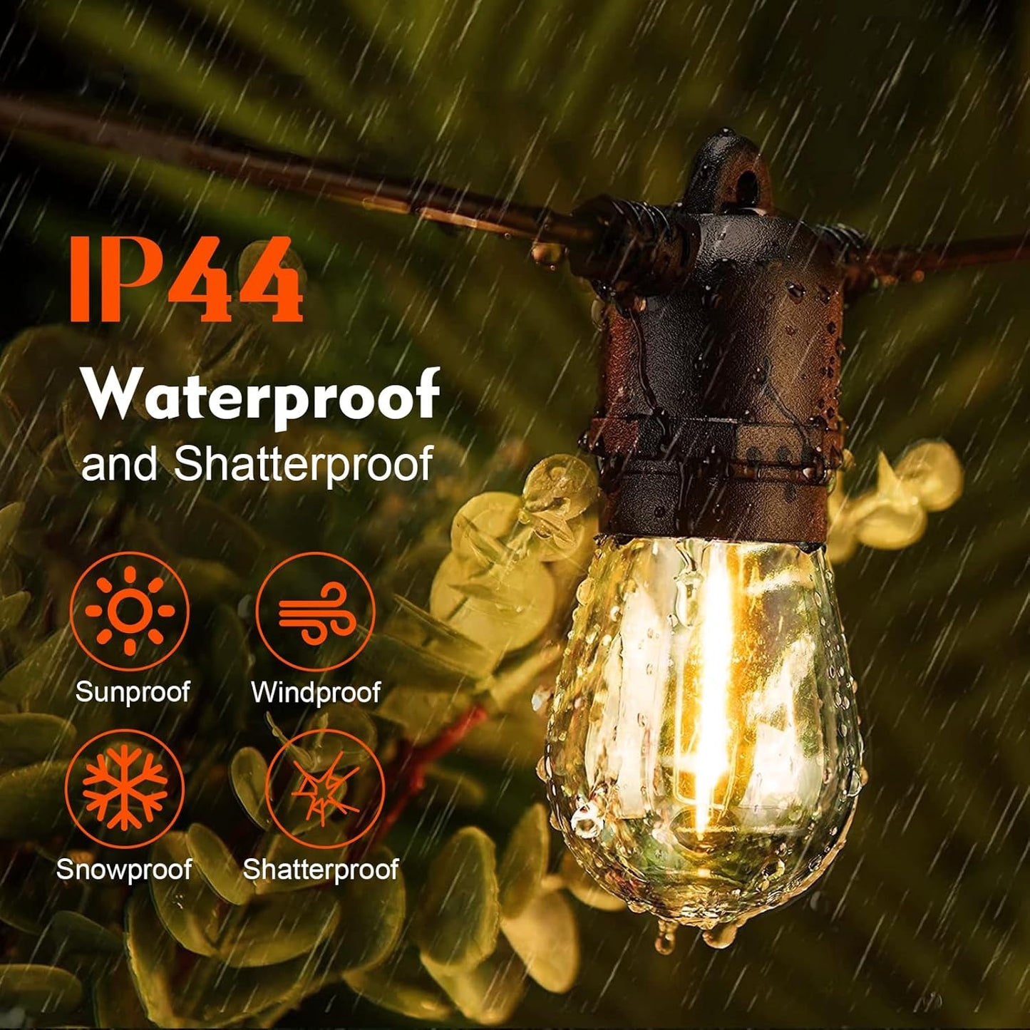 64 Pack LED S14 Replacement Light Bulbs, Shatterproof 1W Vintage Edison Bulbs for Outdoor Patio Backyard String Lights, Dimmable, E26 Screw Base, 2200K Warm White