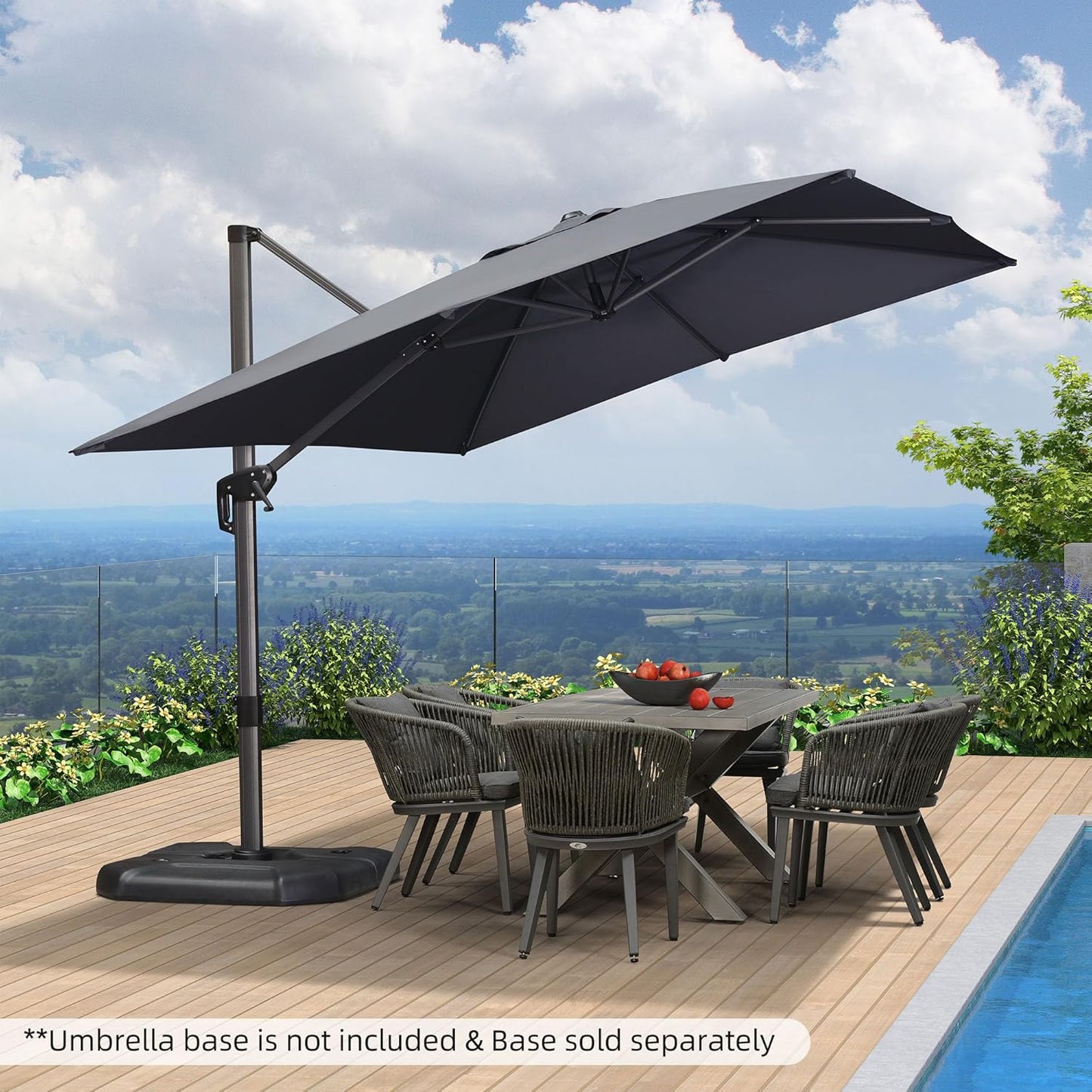 PURPLE LEAF 9' X 11.5' Patio Umbrella Outdoor Cantilever Rectangle Umbrella Aluminum Offset Umbrella with 360-degree Rotation for Garden Deck Pool Patio, Grey