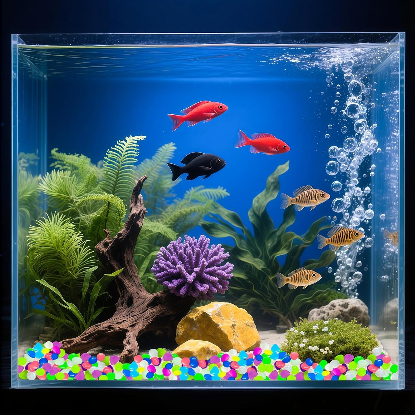 Glow in The Dark Fish Tank Rocks,Glowing Rocks Stones Resin Glow in Dark Pebbles for Outdoor Garden, Fish Tank, Aquarium, Landscaping,Driveway Decoration,Multi 1.4 Lb