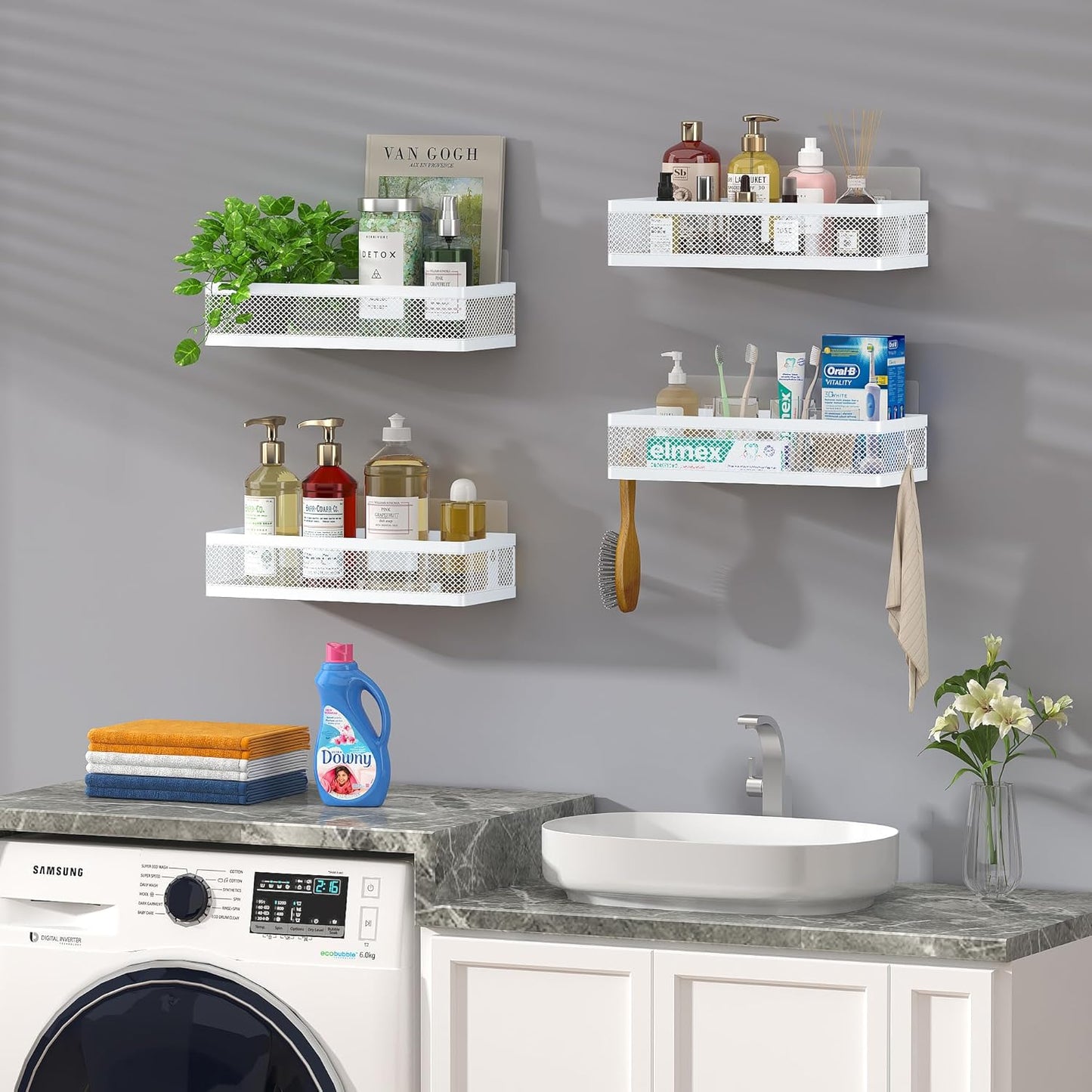 PUSDON Metal Wall Hanging Basket 2 Packs DIY Suitable for Multiple Scenes - Middle White Netting Suit