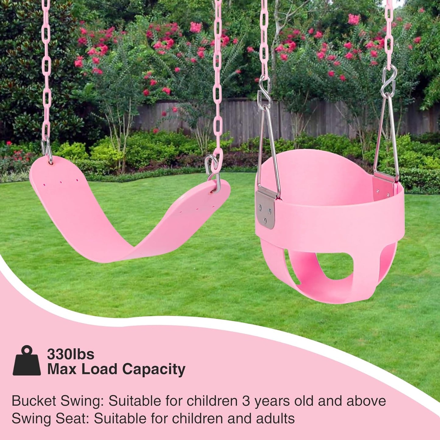 RedSwing High Back Full Bucket Swing with Heavy Duty Swing Seat Combo Pack (Triangle and Chain Dip), Tree Straps Included, Pink