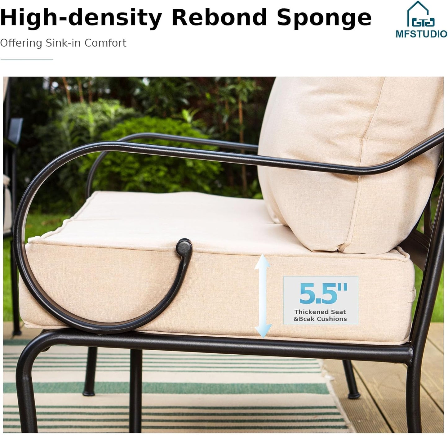 MFSTUDIO 7 Seats Large Metal Patio Conversation Sets, 6 Pieces Outdoor Furniture Sofa with 4 Swivel Chairs, 1 Sofa(3-seat) and Table for Outside Balcony Backyard Poolside