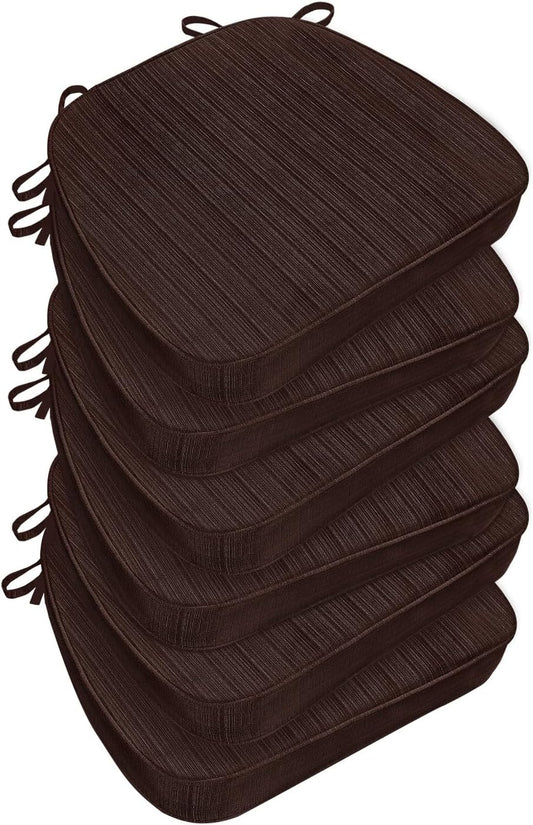 Chair Cushions for Dining Chairs, Indoor Chair Cushions with Ties，Waterproof Chair Pads Set of 6, Brown, 17x16x2.5 Inch