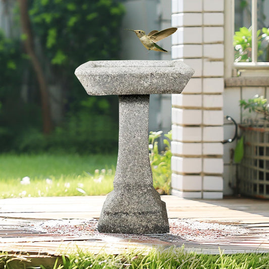 22.8" H Rustic Birdbath Freestanding Square Bird Bath with Faux Wood Finish for Garden Lawn Backyard Patio Porch Decor