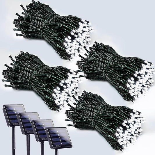 4 Pack 400 LED Solar String Lights for Outside, Solar Christmas Lights Outdoor with 8 Lighting Modes, Waterproof Green Wire Solar Powered Tree Light for Xmas Party Yard Garden Decorations (Cool White)