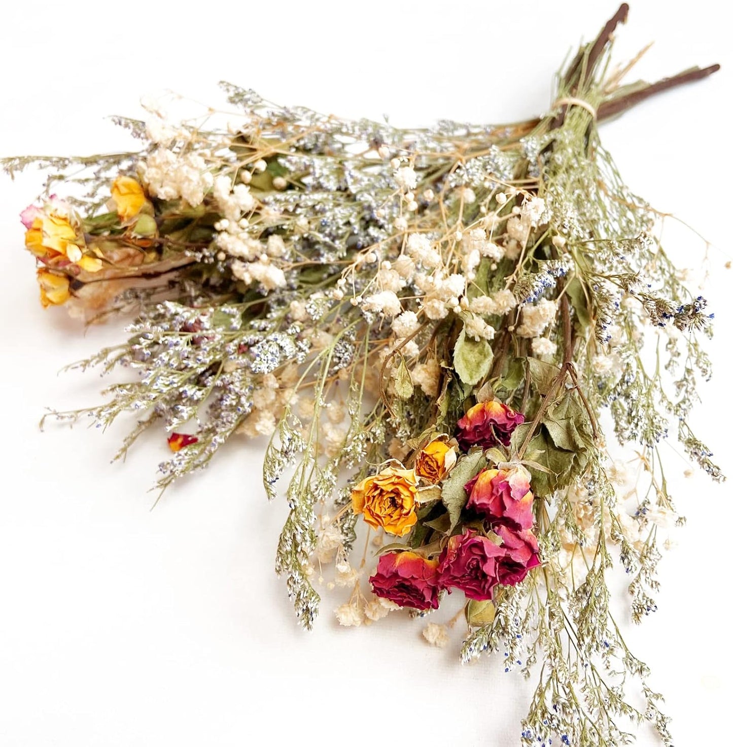 L'BREVOGA Dried Flower Spray Rose Bouquets, 2 Bunches 100% Natural Flowers, Miniature Roses with Baby’s Breath for Decoration Home Party (Spray Rose)