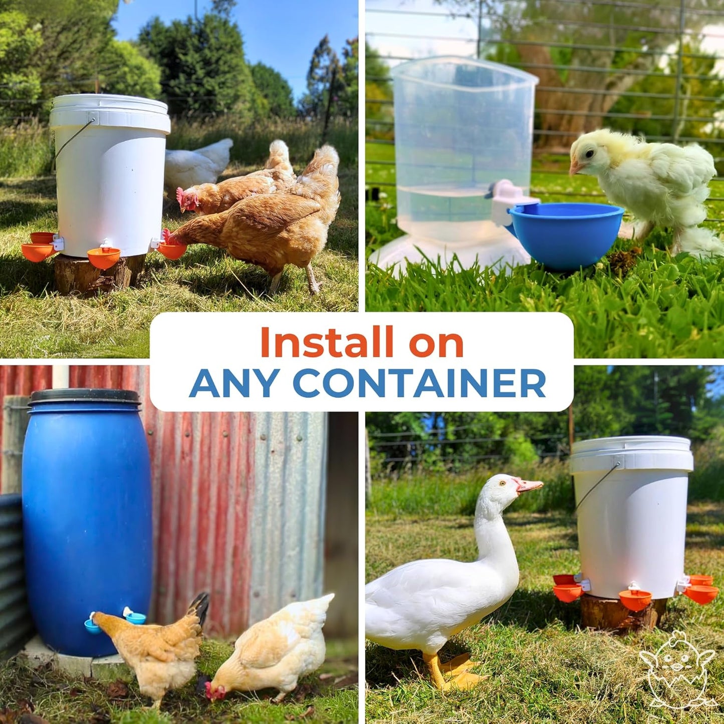Lil Clucker - Blue Large Automatic Chicken Waterer Cups Suitable for Ducks, Geese, Turkeys, and Bunny Rabbit - Water Feeder Kit - Poultry Waterer - Pack of 5