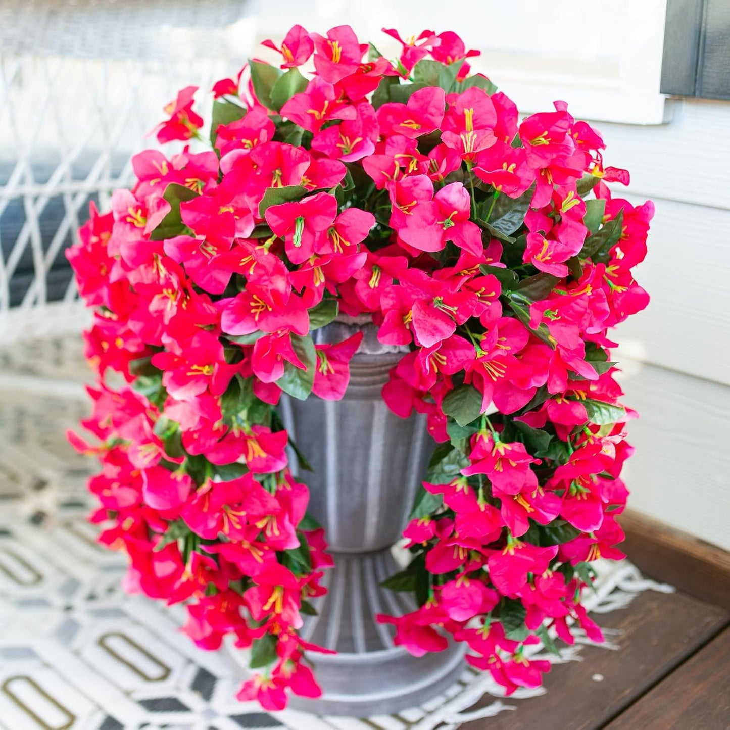 Bougainvillea Artificial Hanging Flowers Plants for Outdoors Decoration, 2pcs Fake Flowers Silk Bougainvillea Vines Realistic UV Resistant Faux Flowers for Planters Porch Patio Urn, Hot Pink