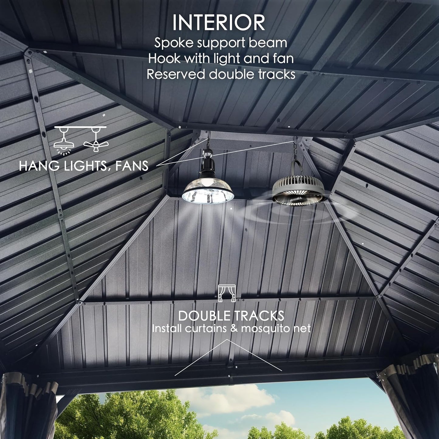 Kozyard Alexander 12' X 18' Hardtop Permanent Aluminum Metal Gazebo with Galvanized Steel Double Roof Canopy, Curtain and Netting, Gazebo Pavilion for Patio, Backyard, Deck, Lawn (Brown)