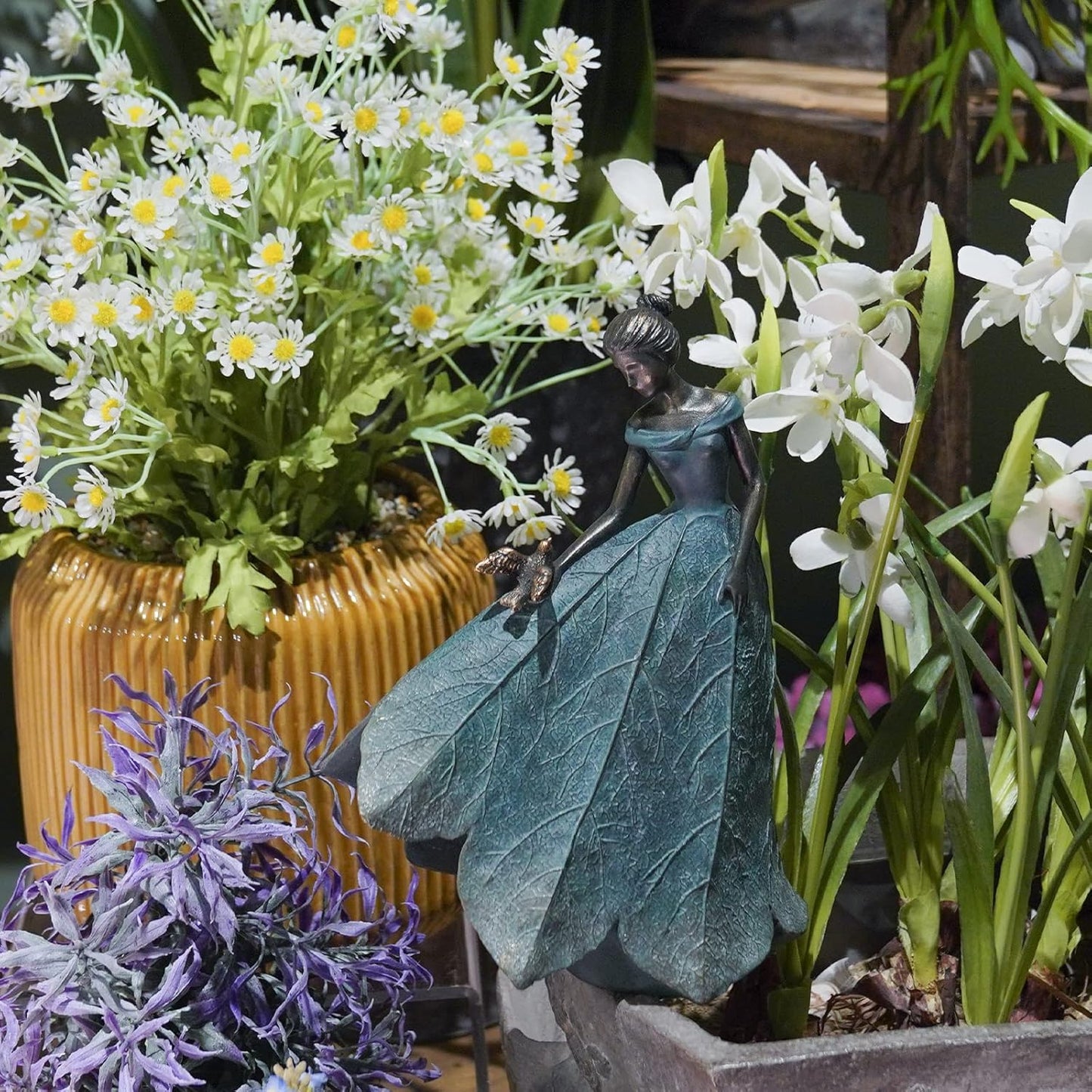 Guichifun Fairy Statue Collection Home Decoration - Leaf Angel Girls Resin Gardening Gifts for Women Statues for Garden Fairy Indoor or Outdoor Yard Figurines 5.5 x 3.25 x 8 Inch