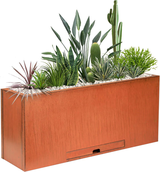KOL Corten Steel Rectangular Planter Box - 36" Lx12 Wx16 L. Pre-Rusted Weathering Steel Planter, Heavy Duty Rustic Finish Tall Metal Plant Pot, Industrial & Residential Indoor Outdoor Use,Rusty