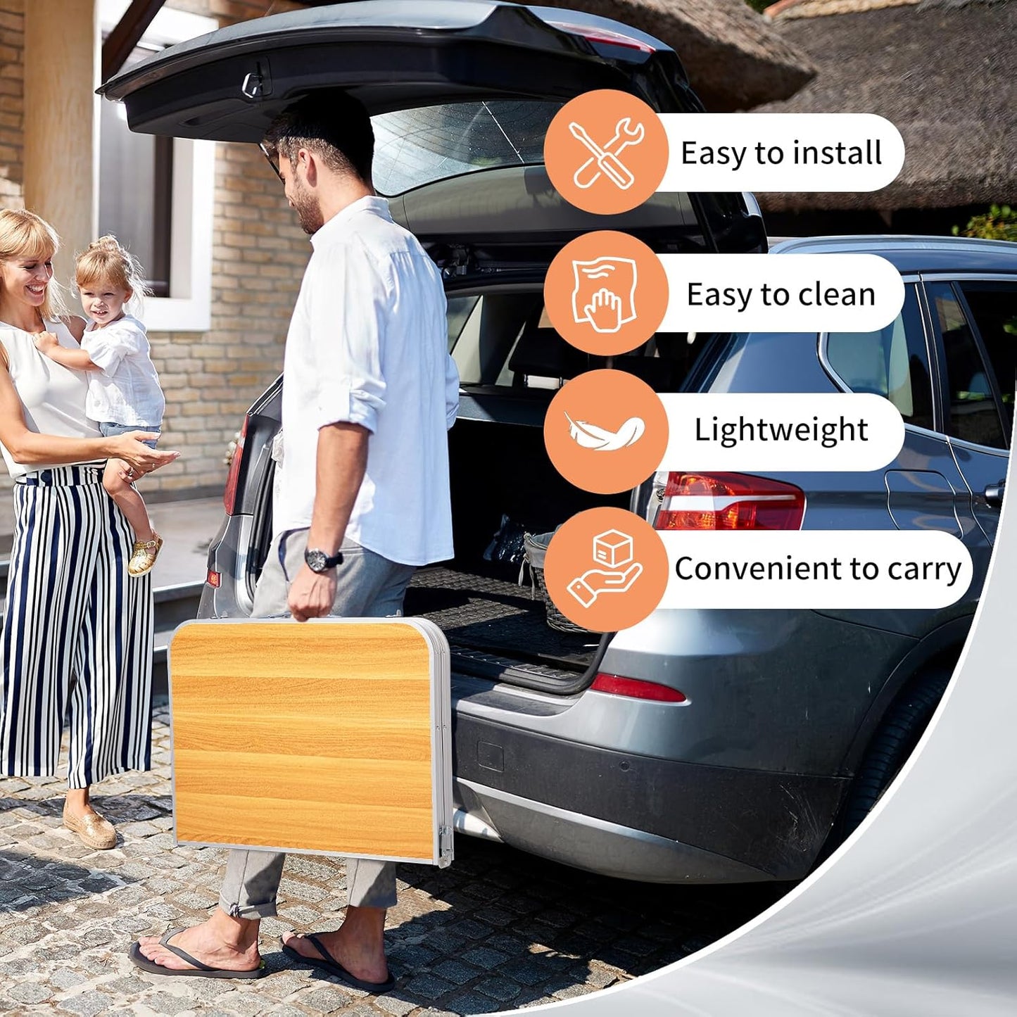 Outvita 3ft Portable Folding Camping Table, Outdoor Waterproof Adjustable Height Table, Aluminum Lightweight Suitcase Foldable Table for Picnic BBQ Beach Dining