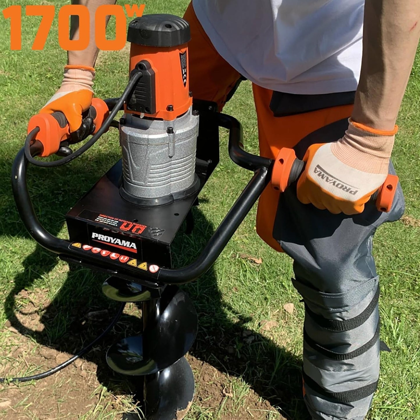 PROYAMA Electric Post Hole Digger, 1700W Corded Earth Auger with 4" 6" 8" Drill Bit, 12" Extension Rod, Reverse Control, 5-Year Warranty Gear Box, Ideal for Post Hole Digging, Drilling, Tree Planting