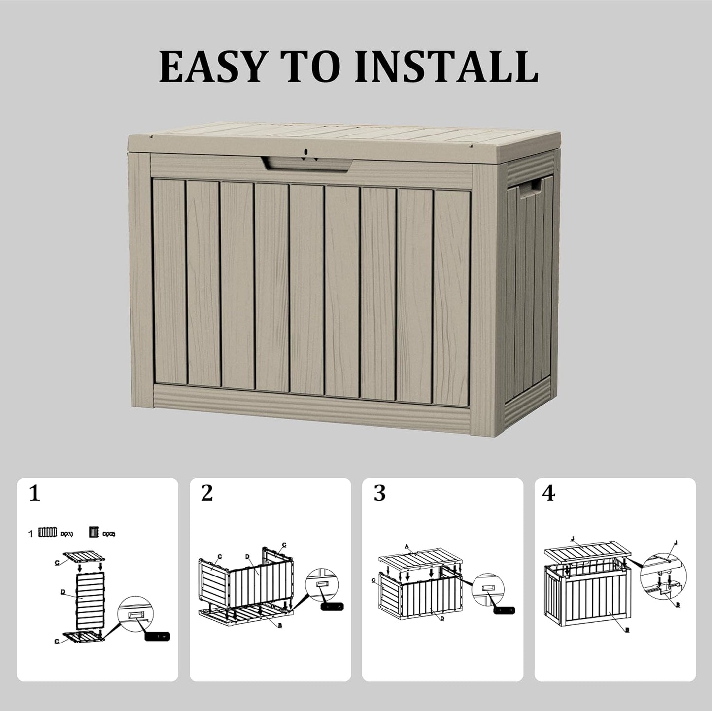 45 Gallon Patio Storage Box - Waterproof Deck Box for Outdoor Toys, Space-Saving Resin Chest with Lock for Cushions & Pool Gear, UV-Resistant, Ash Grey