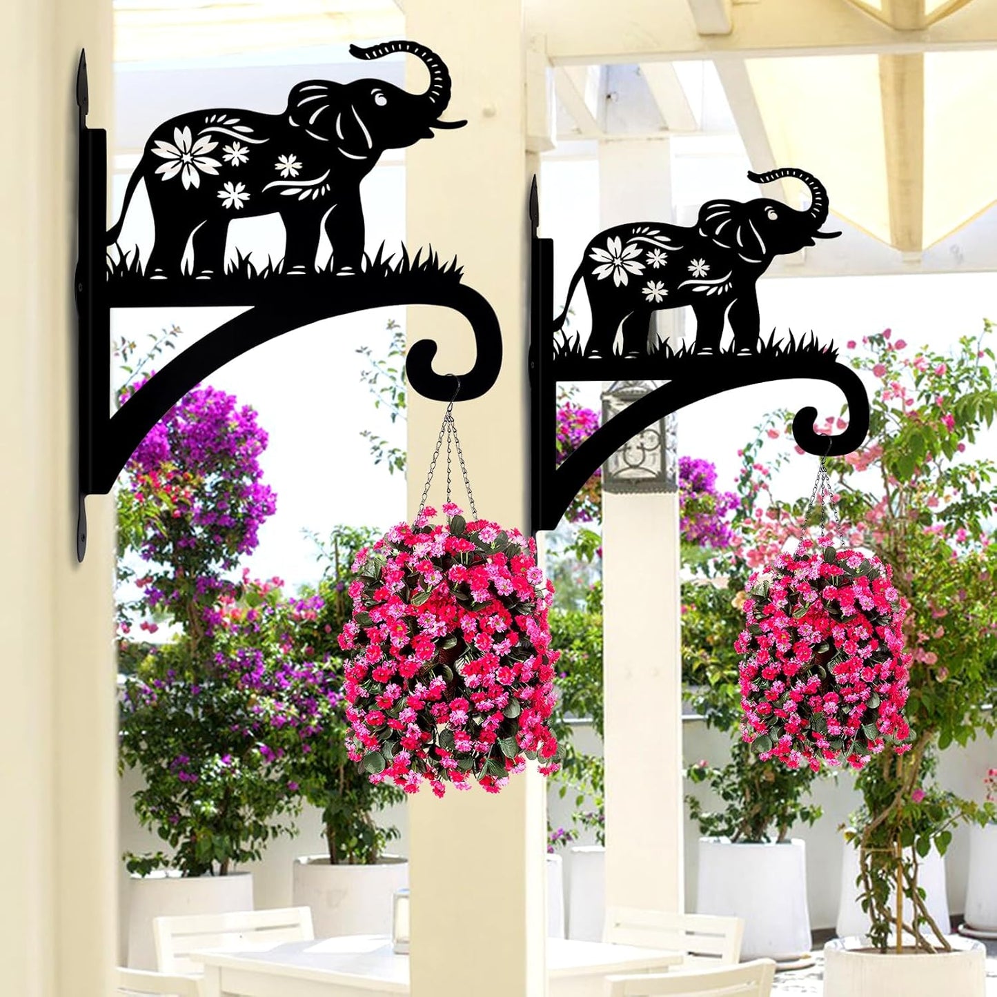 Hanging Plant Hanger Bracket, Heavy Duty Iron Wall Plant Hanger for Bird Feeder, Decorative Baby Elephant Silhouette Plant Hooks Hanging Plant Hangers Outdoor for Wind Chimes Flower Pot Lantern