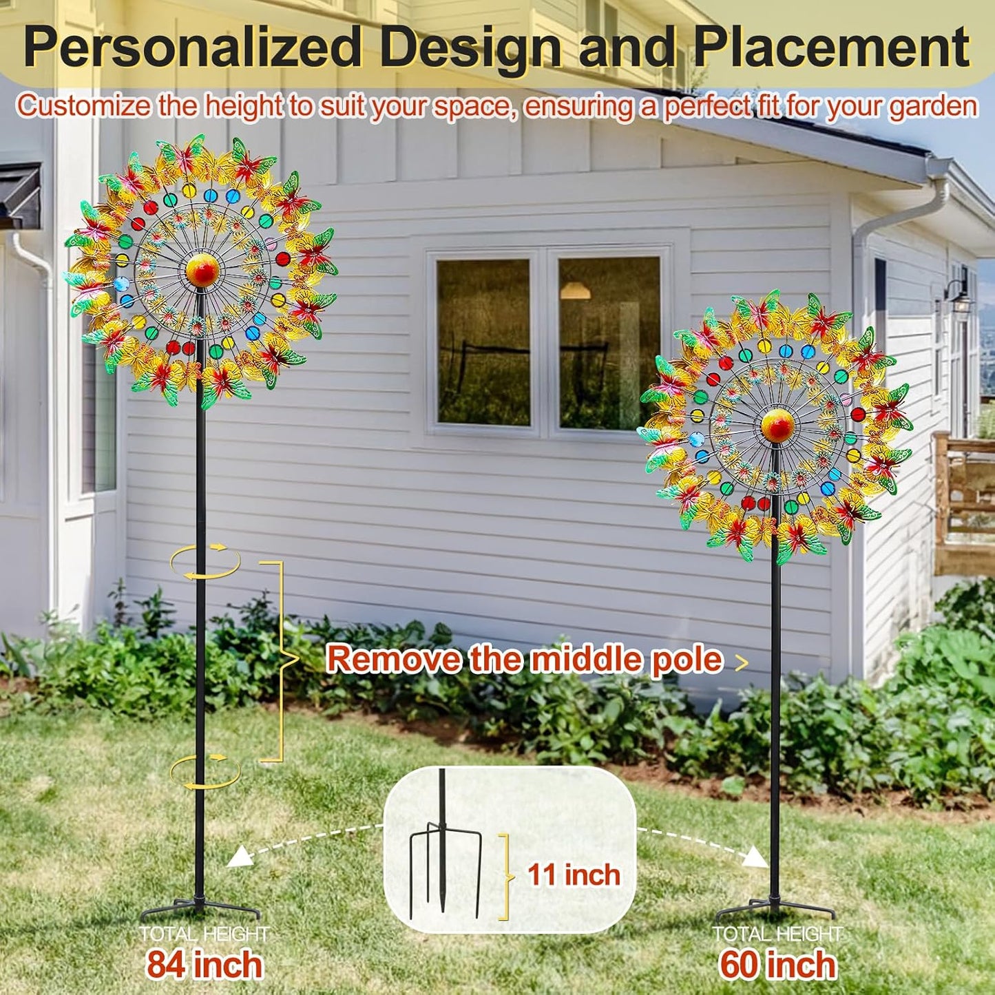 Lairander Butterfly Outdoor Wind Spinners, 84'' Large Garden Wind Spinner, Metal Yard Art Wind Sculptures & Spinners, Garden Decor for Outside Yard Ornaments Clearance Gift for Family