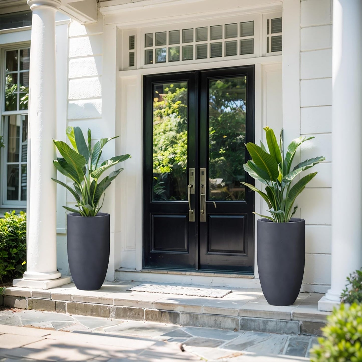 Kante 24 Inch Tall Round Concrete Planter, Large Indoor Outdoor Plant Pots with Drainage Hole and Rubber Plug, Modern Decorative Garden Pots for Home Patio Porch, Charcoal