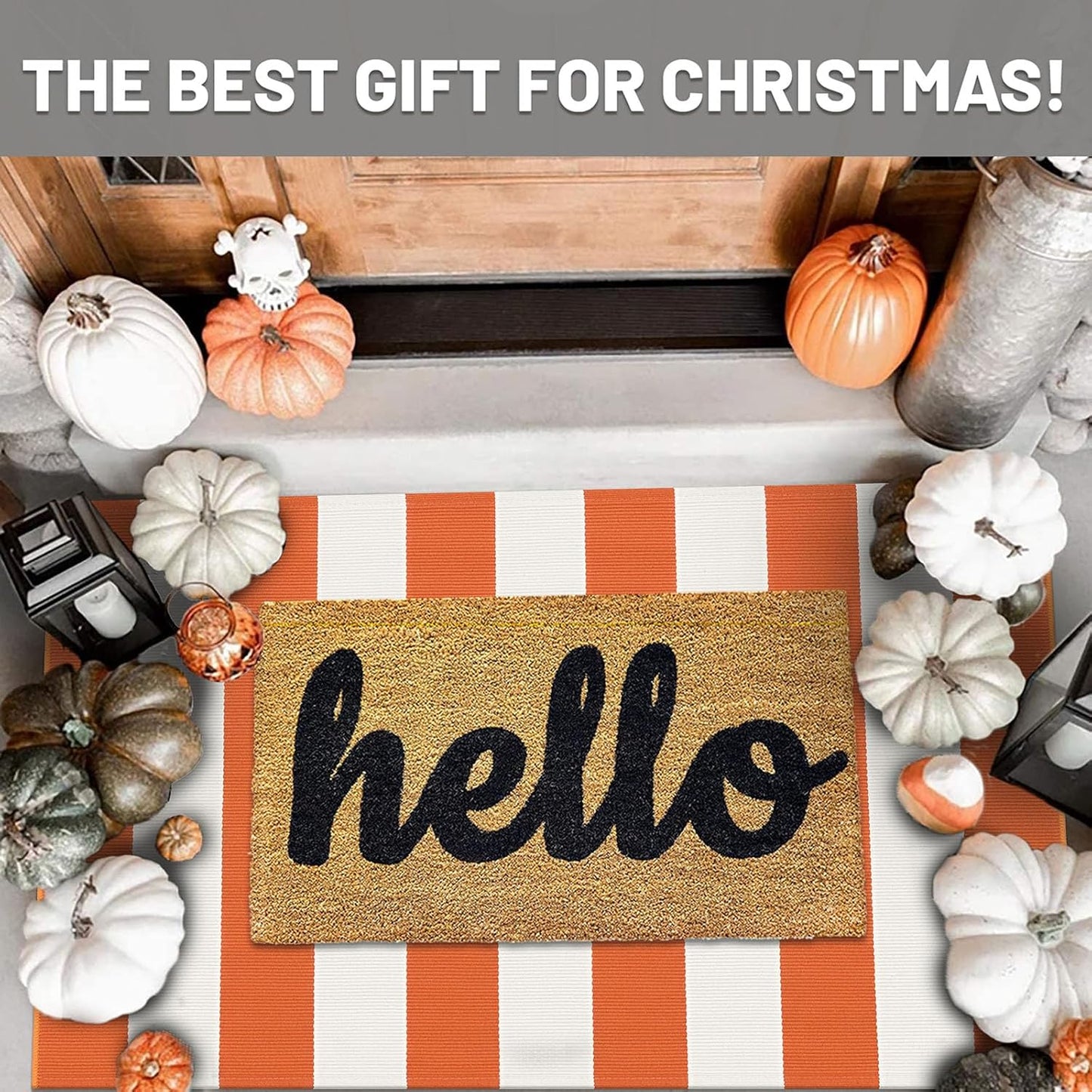 IOHOUZE Fall Door mat 27.5" x 43" Orange White Striped Area Rug Washable Front Porch Rug Striped Door Mat Outside Entrance Entryway Doormat for Fall, Halloween, Thanksgiving Porch Decor