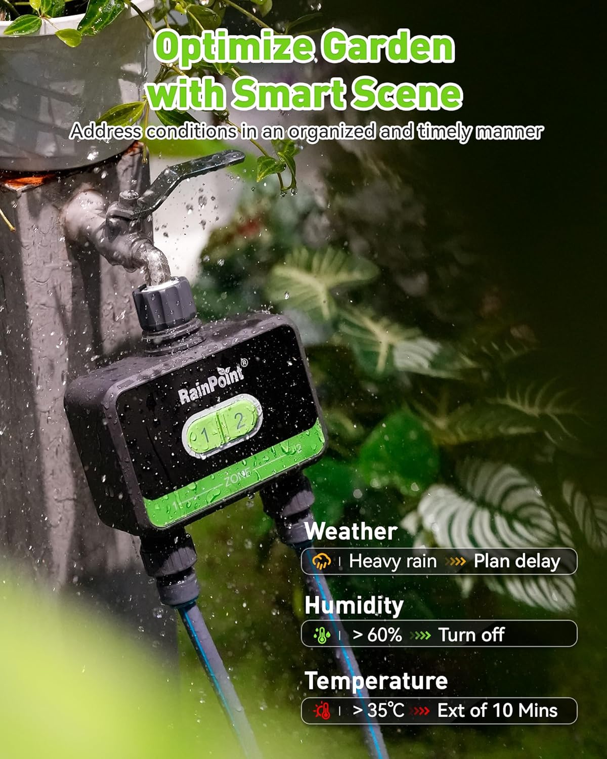 RainPoint WiFi Water Timer for Garden Hose, 2-Zone Smart Sprinkler Timer, WiFi Irrigation Controller, Automatic Watering System for Lawns and Yard