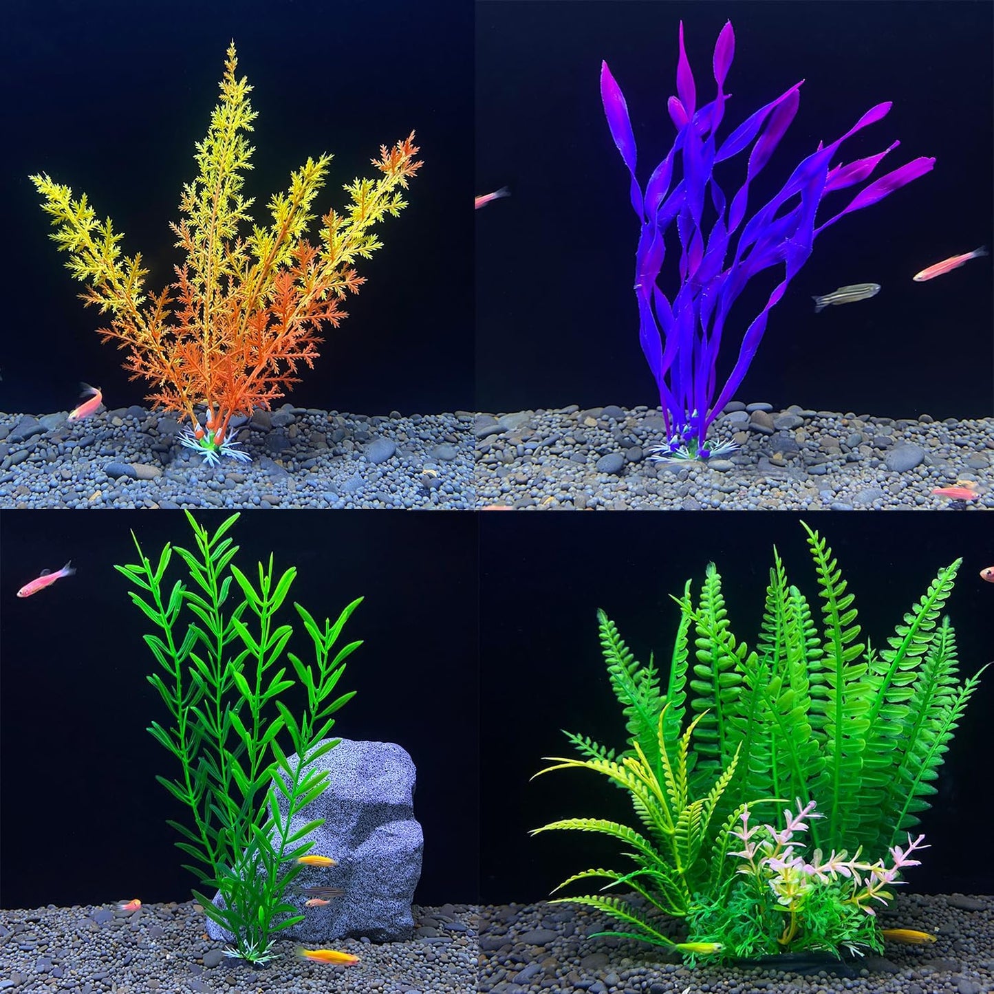 18 Pieces Colorful Artificial Fish Tank Decorations, Aquarium Decorations Fish Tank Purple and Green Artificial Plastic Plants