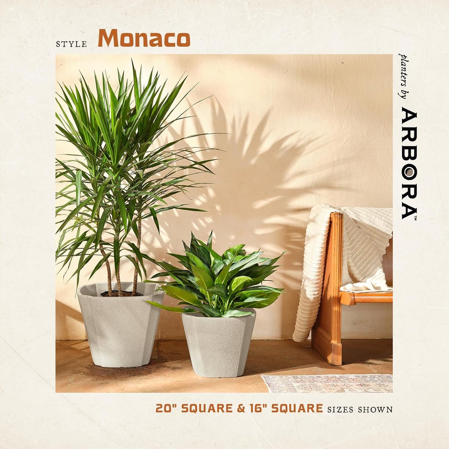 ARBORA 20" Monaco Square Polyresin Indoor and Outdoor Planter with Classic Cream Finish - Durable, Weatherproof, Lightweight, Large Plant Pot for Patio, Garden, Deck, Entryway