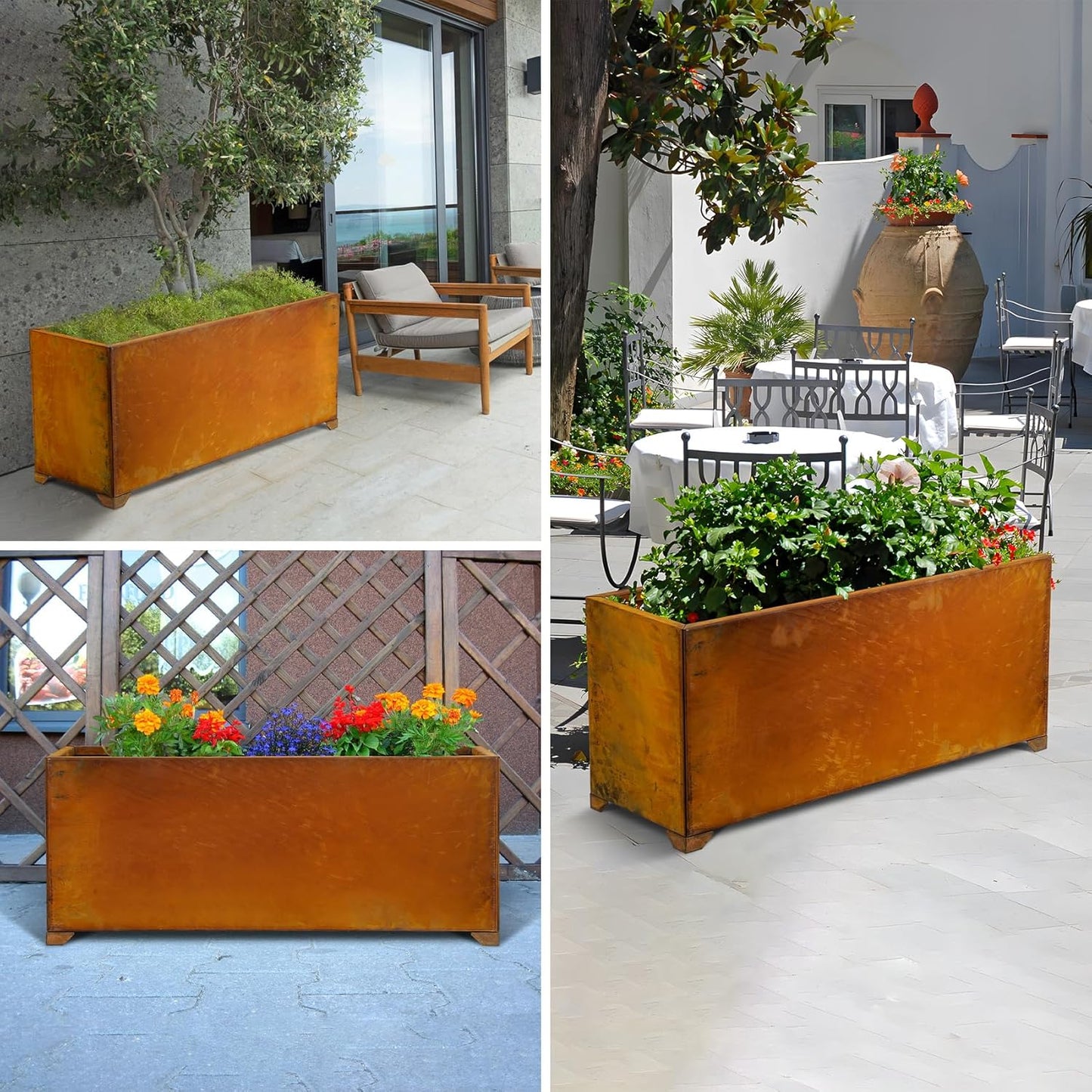 Stanbroil Corten Steel Rectangle Outdoor Planter Box, Heavy & Naturally Rust Metal Planter Box for Patio, Porch, Garden, Commercial Décor, 38 x14 x16 Inch