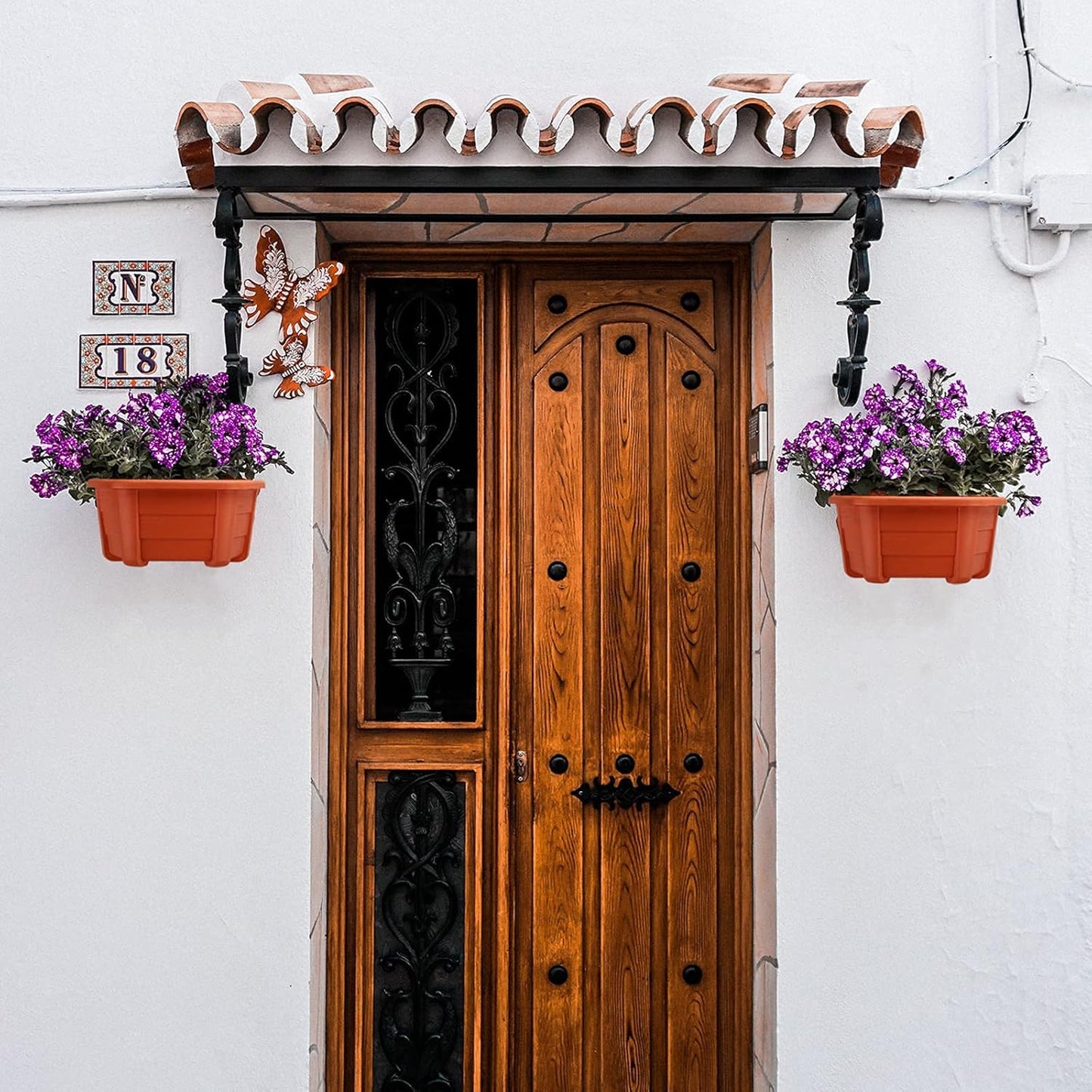 summer flower 3 Pack 9.84” Wall Hanging Planters, Railing Hanging Planters for Fence Balcony Garden Outdoor Decor, Plastic Flower Pot for Window Plant Holder (Terracotta Red)