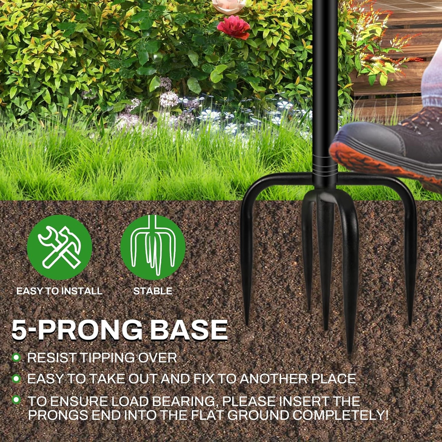 Metal Bird Bath for Outside, Vintage Freestanding Birdbaths with Metal Stake, Upgraded 5 Pronged Base Birdfeeder Feeder Bowl for Outdoors Garden Patio Yard Lawn Decor (Black)