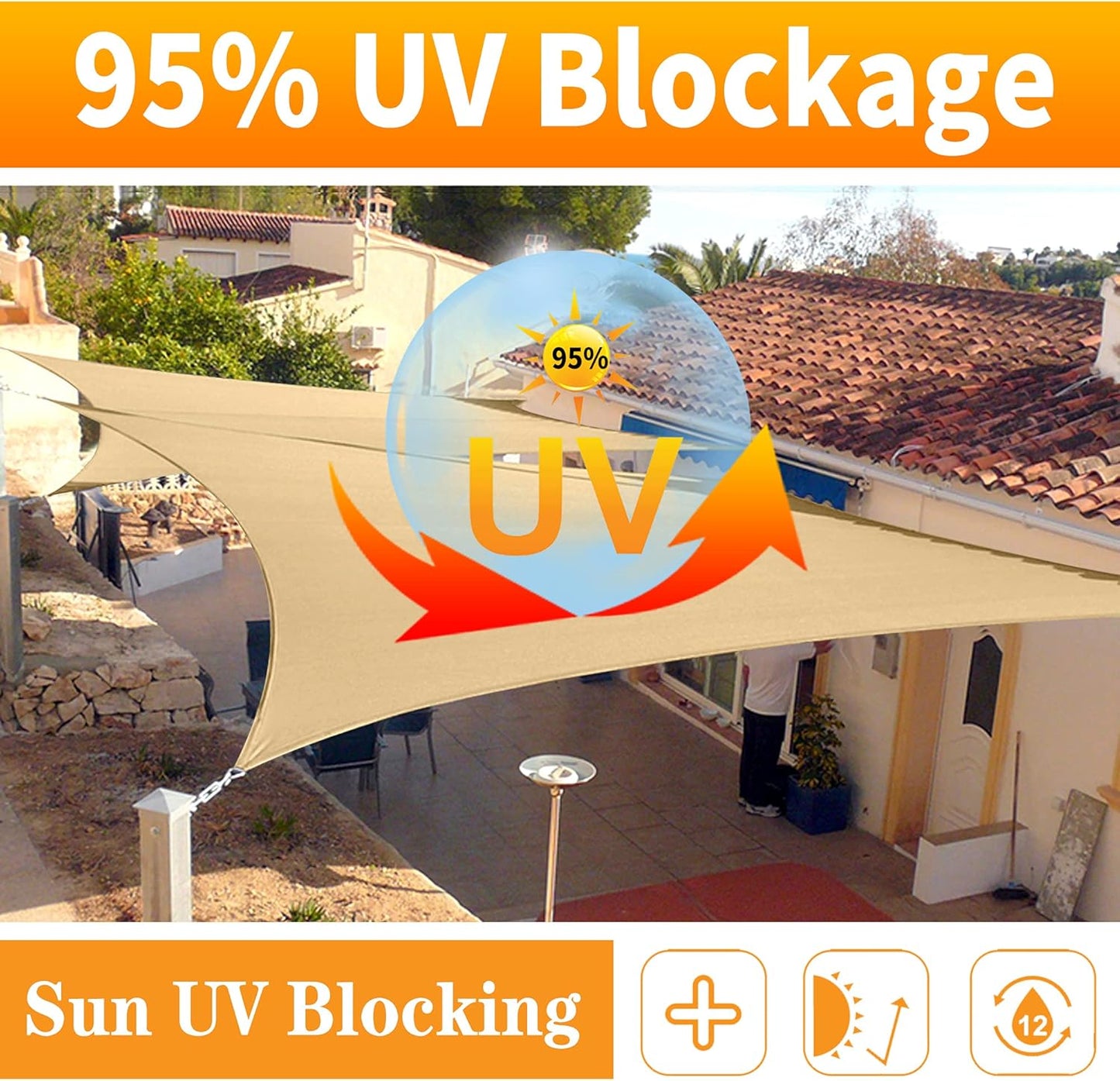 10' x 21' Sand Beige Rectangle Sun Shade Sail SSP1212 Canopy Durable Fabric UV Block Awning,We Make Custom Orders