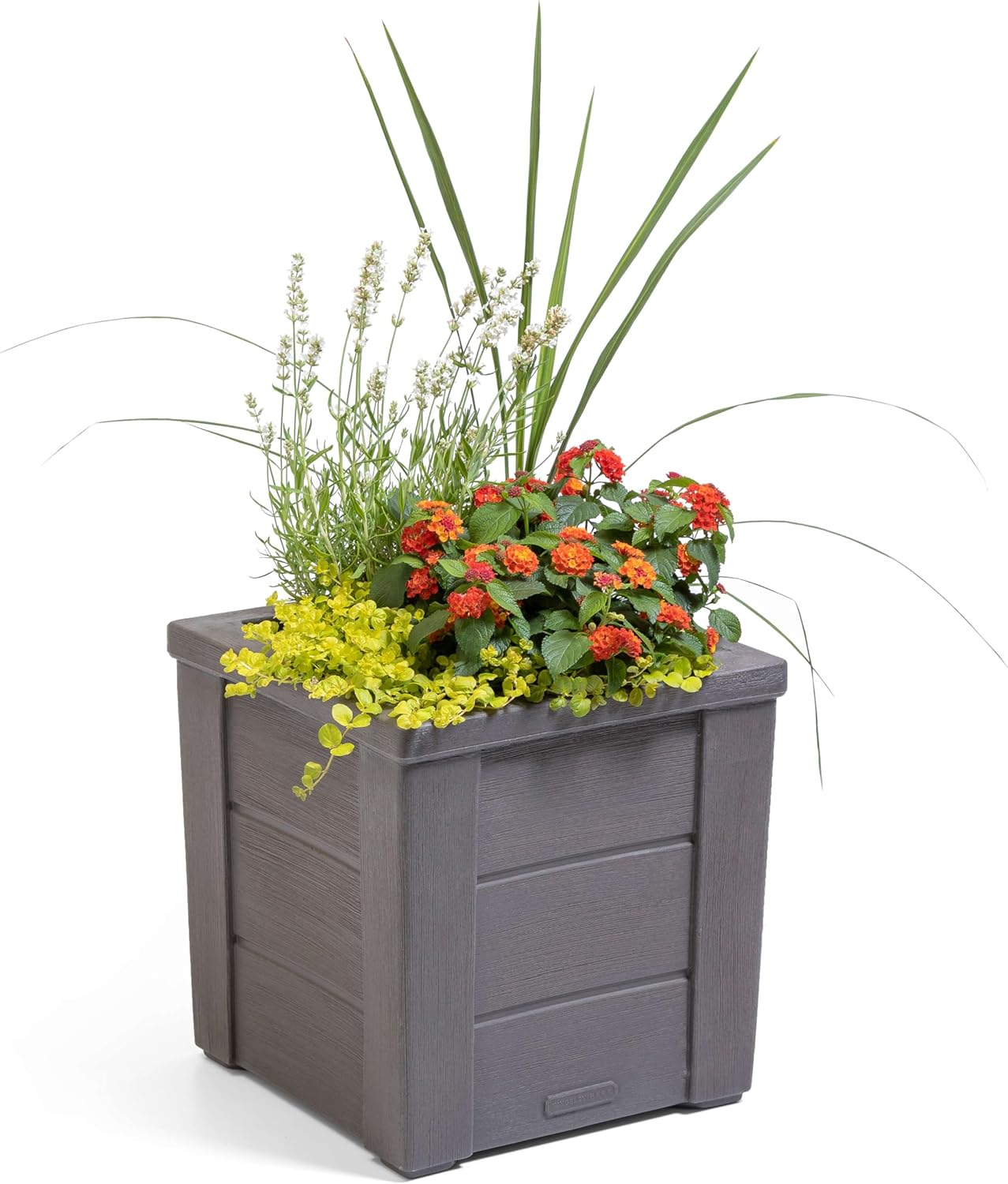Step2 Lakewood Square Planter, Large Planters for Outdoor Plants, Gardening and Flower Pot for Patio or Porch, Efficient Drainage, Durable Plastic, Dark Cedar, 1-Pack