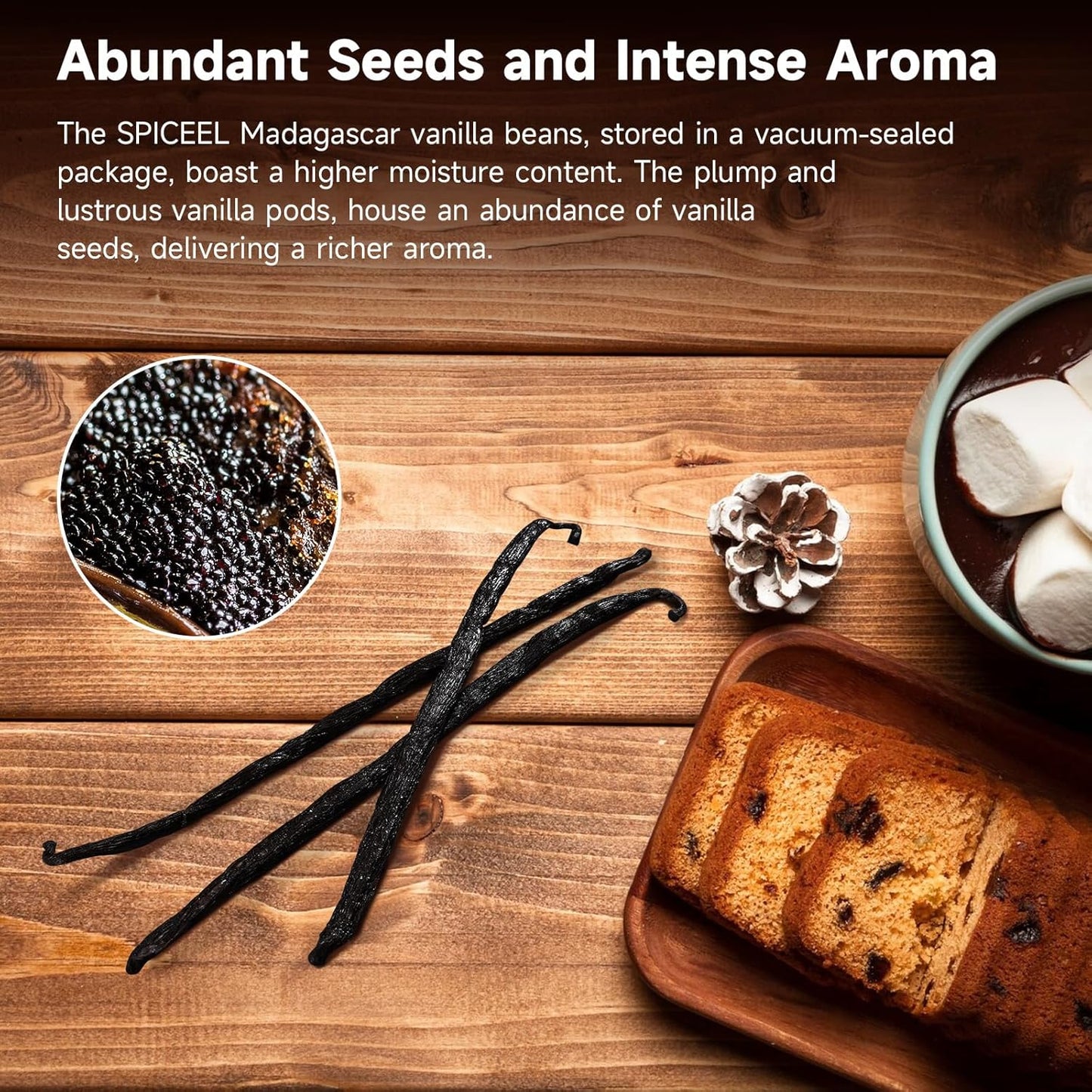 SPICEEL Madagascar Vanilla Beans Grade A Vanilla Pods for Making Vanilla Extract, Whole 5" - 7" Vanilla Beans for Baking, 10 Counts