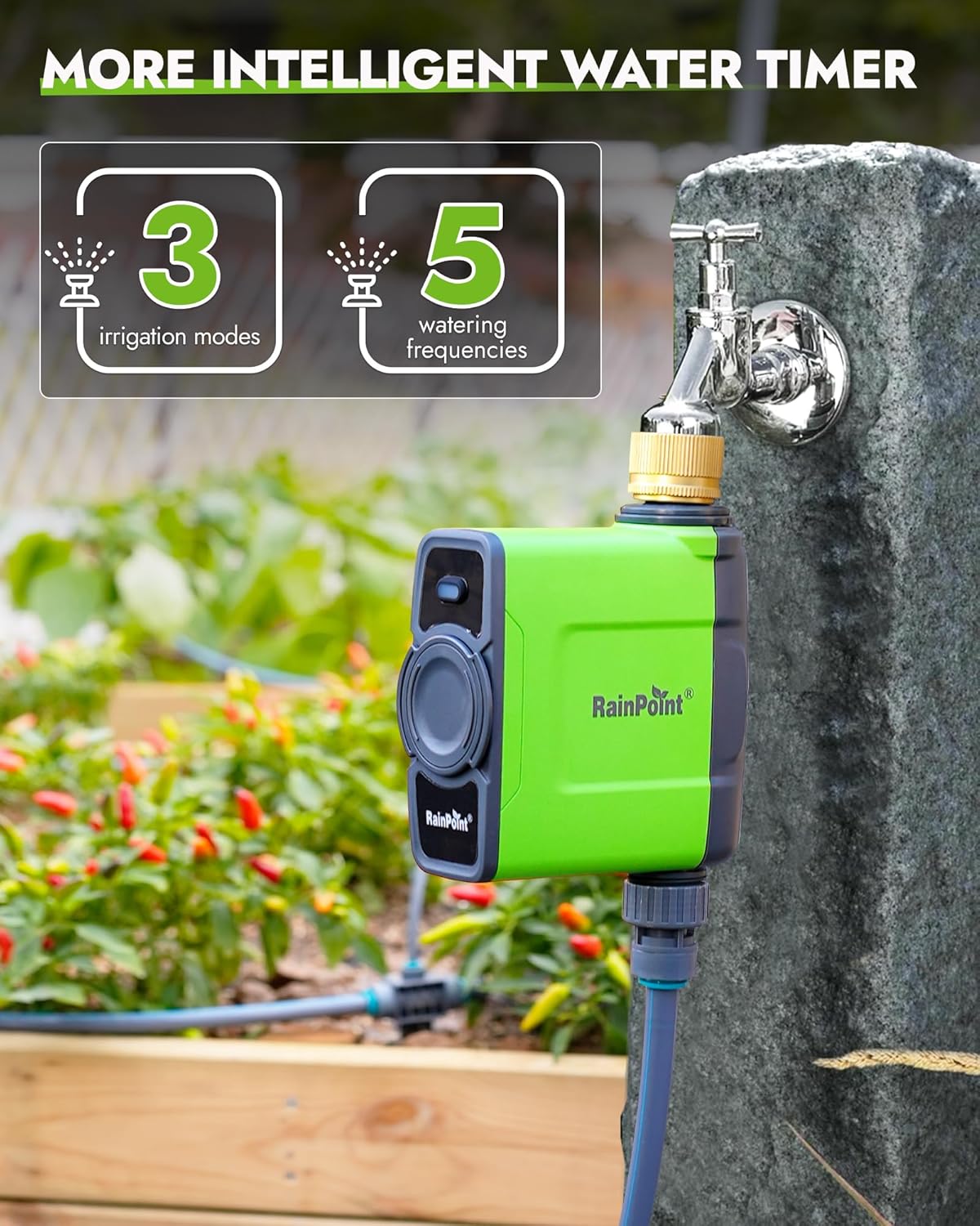 RAINPOINT WiFi Water Timer for Garden Hose, Brass Inlet WiFi Sprinkler Controller, Smart Hose Timer Valve with Antenna Gateway, Automatic Drip Irrigation System/Rain Delay for Garden/Lawn/Yard