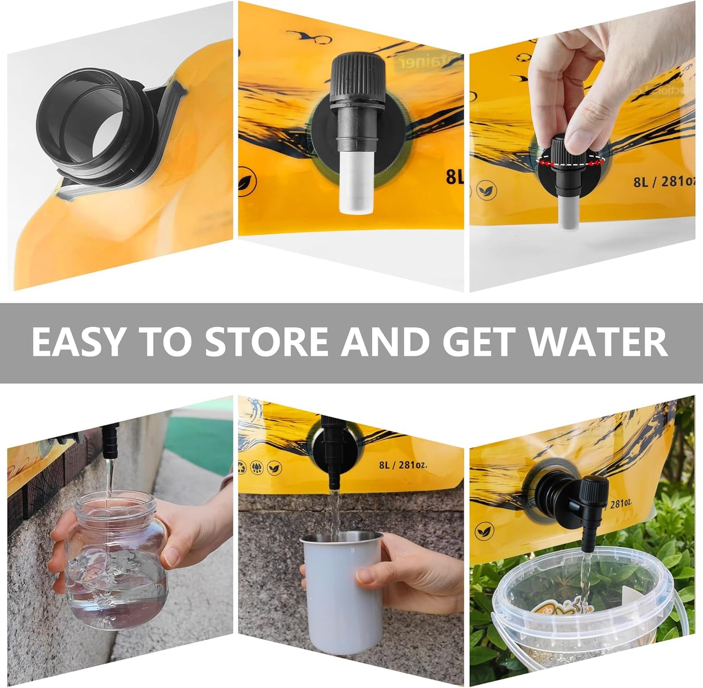 Collapsible 8L Water Storage Bag, BPA-Free Portable Folding Water Jug with Adjustable Faucet, Leakproof Emergency Water Bag for Camping, Hiking, Riding, Outdoor Sport (Orange, 4)