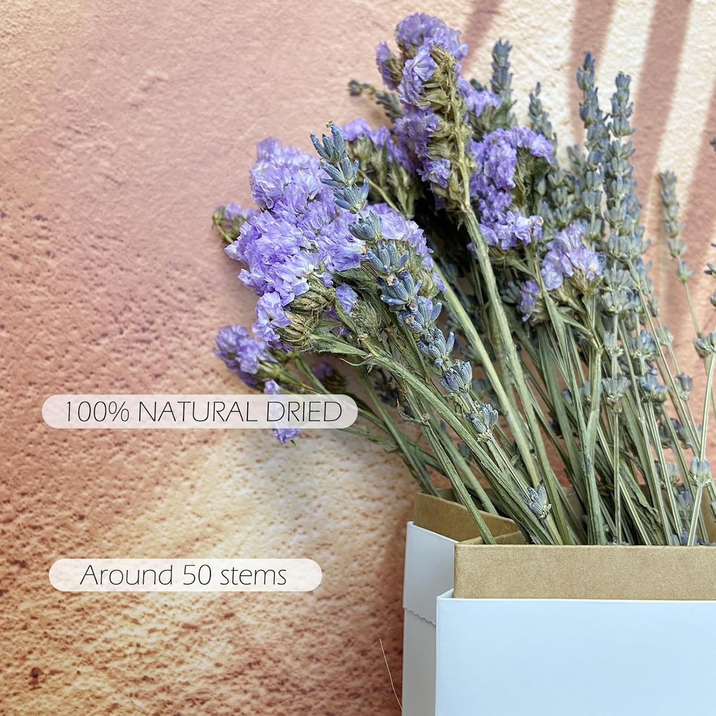 L'BREVOGA Dried Lavender & Statice Flower Bouquets, 100% Natural Dried Flowers for Decoration Home Party - Light Purple, 13.5 in