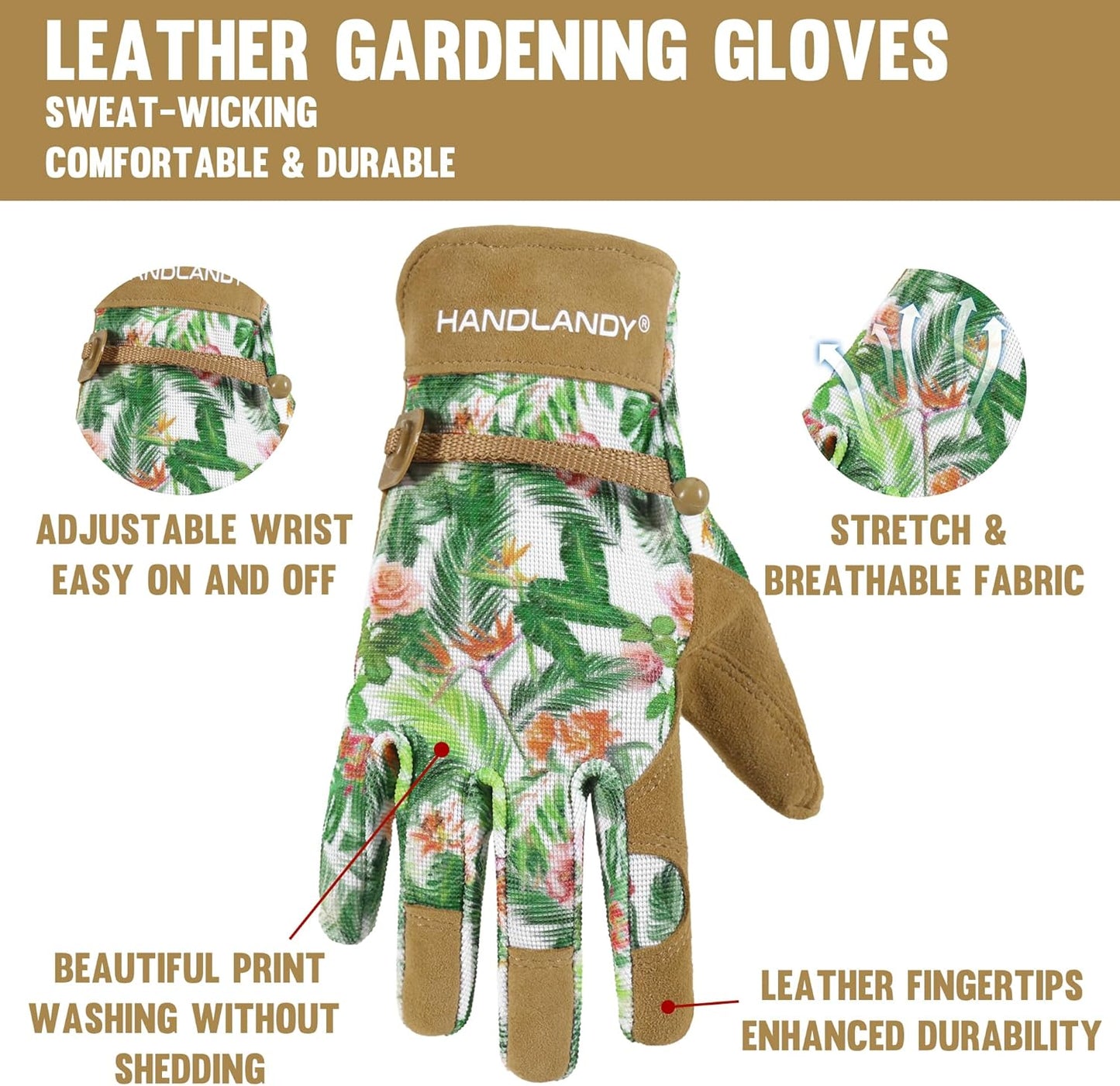 HLDD HANDLANDY Work Gloves for Women and Ladies, Leather Gardening Gloves Flexible Mechanic Working Gloves
