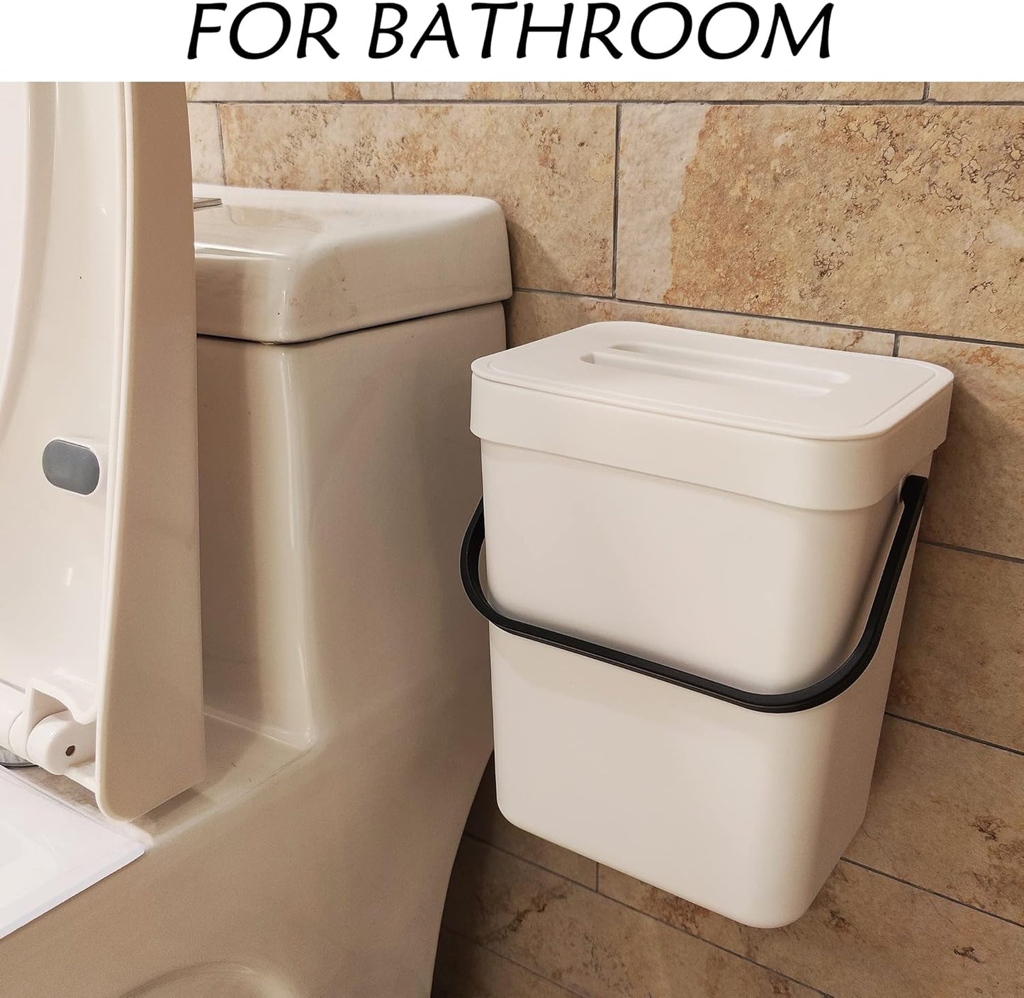 stonespace Hanging Small Trash Can with Lid Under Sink for Kitchen，1.3 Gallon/ 5L Mountable Compost Pail，Kitchen Compost Bin for Countertop, White