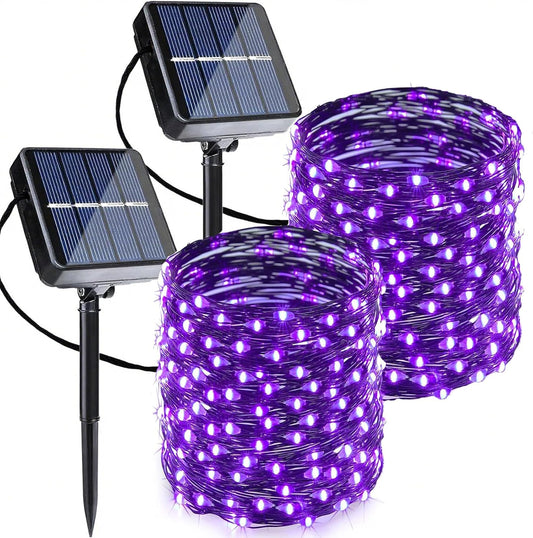 Joomer Purple Halloween Solar String Lights - 2 Pack Total 80FT 240LED Solar Fairy Lights, Waterproof Outdoor Twinkle Lights with 8 Modes for Garden, Porch, Trees, Halloween Decor (Black Wire)