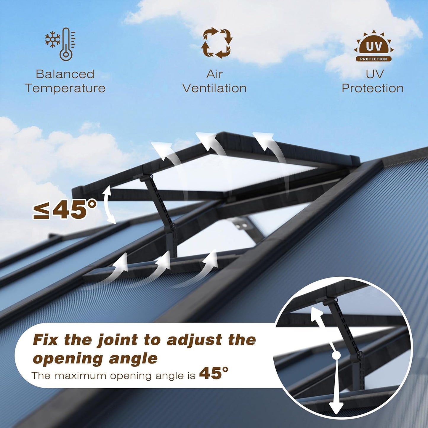 6x8 FT Greenhouse Kit for Outdoor, Thickened Polycarbonate Panel Wooden Walk-in Green House with Lockable Door and Adjustable Roof Vent, Backyard Garden, Black