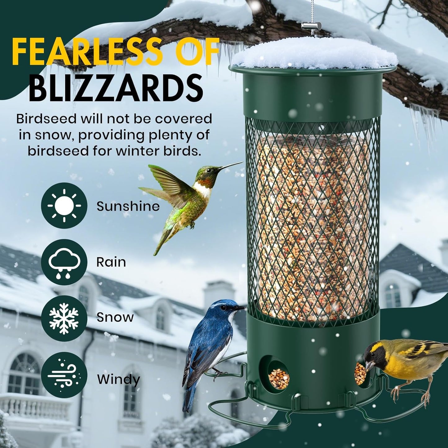 Metal Squirrel Proof Bird Feeders for Outdoors Hanging,Weight-Activated Large Capacity Feeder for Wild Finch, Cardinal,Blue Jay, Chickadee, Weatherproof and Durable 4 Perches,Green
