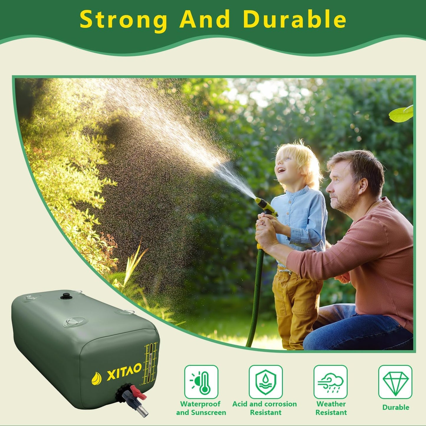 XITAO 29Gal Storage Bladder w/Level Indicator, Large Capacity Foldable Containers, Portable Emergency Tank Bag for RVs, Fire Prevention, Irrigation, Green