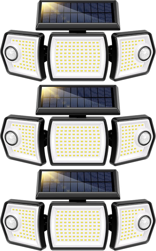 VIVOHOME Linkable Solar Flood Lights Outdoor, 2 Adjustable Motion Sensors Security Lights with 3 Heads, 2500LM, IP65 Waterproof, Solar Powered for Outside, Yard, Porch, Patio, 3 Pack